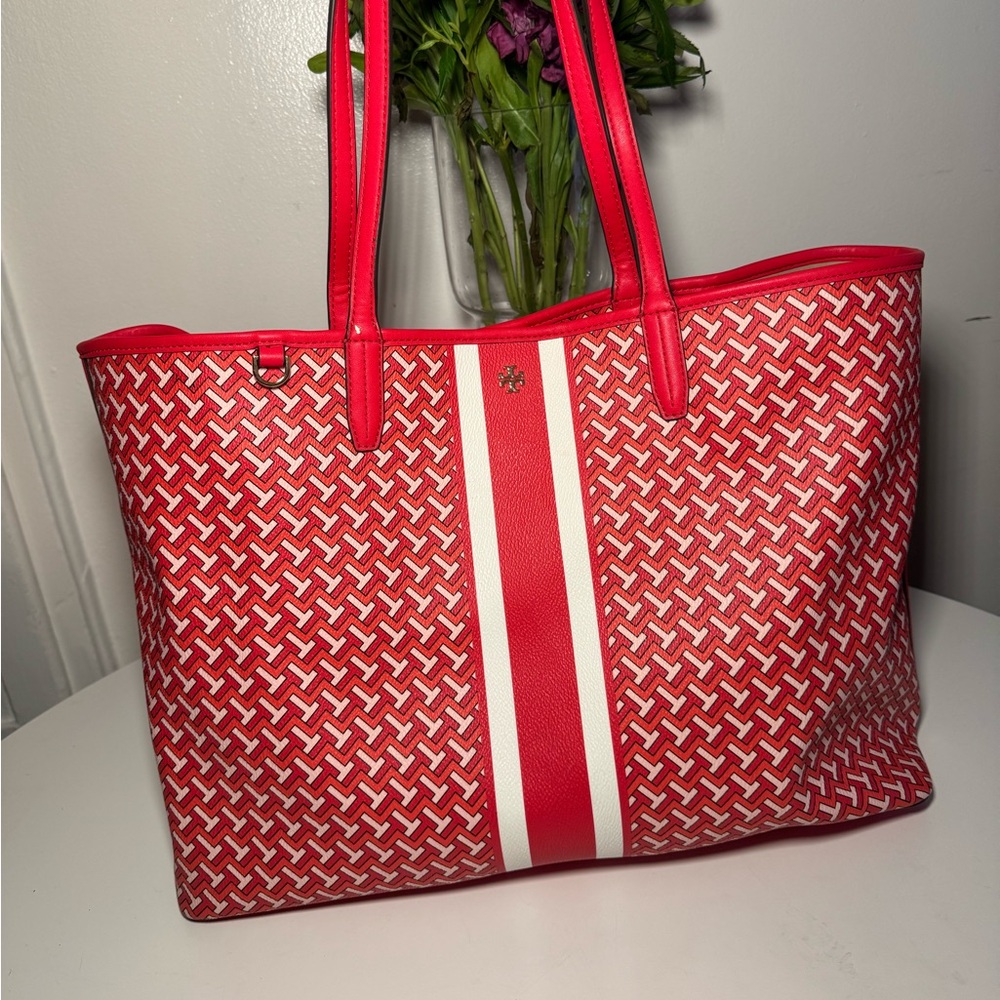 Tory Burch Red and White Tote Bag